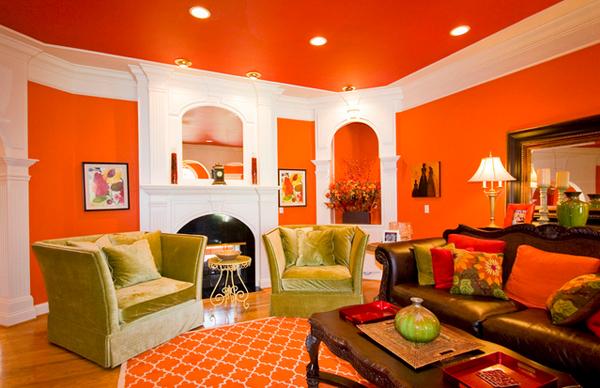Ruang Tamu Manis Dengan Tema Warna Orange Rancangan 