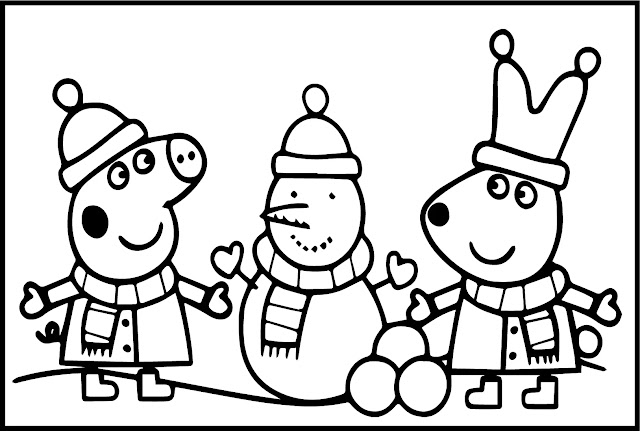 Rebecca and Peppa Making a Snowman Coloring