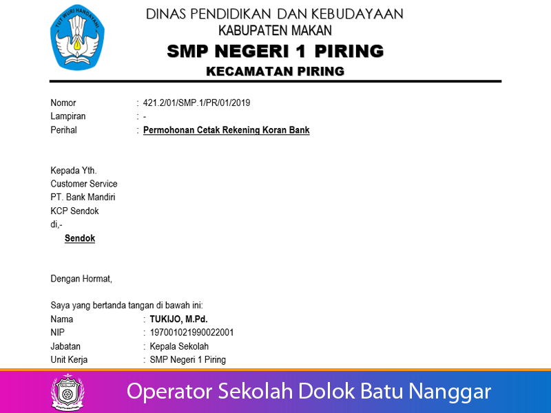 Surat Permohonan Sekolah Untuk Cetak Rekening Koran Bank Operatorsekolahdbn Com Informasi Pendidikan Indonesia