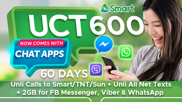 Smart UCT600 : 60 Days Unli Call to Smart, TNT, Sun + Unli All-Net Texts + 2GB for Chat Apps