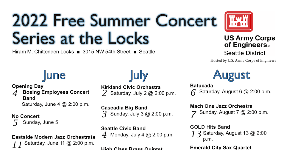 Friends of the Ballard Locks 2022 Locks Concert Schedule