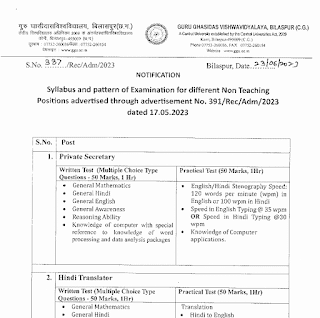 GGU RECRUITMENT NOTICE | गुरु घासीदास विश्वविद्यालय बिलासपुर में विभिन्न नॉन टीचिंग तृतीय एवं चतुर्थ श्रेणी के भर्ती नियम