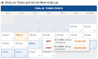 Giá vé máy bay Hồ Chí Minh đi Đà Lạt tháng 3/2016