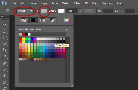 Click the color swatch in the options bar, and then choose a color available.