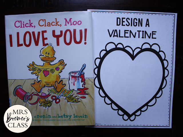 Click Clack Moo I Love You book activities unit with Common Core aligned literacy companion activities and craftivity for Kindergarten and First Grade