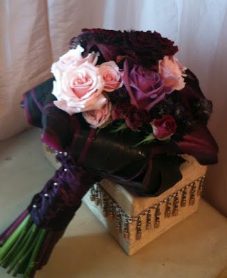 Dark purple and red calla wedding bouquet 