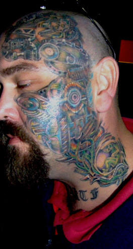 Biomech Face and Neck Tattoo Design