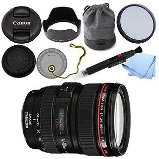 Canon EF 24-105mm f/4L IS USM AF Lens (in White Box) for EOS 1D, 5D III, 6D, 7D 70D + GID Accessory Bundle