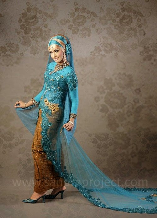 25 Contoh Model Baju  Pengantin Muslim Warna  Biru  