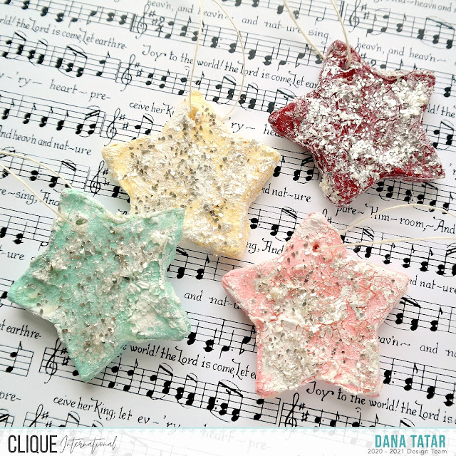 DIY Air Dry Clay Star Ornaments with Acrylic Paint and Frosty Sparkly Finish