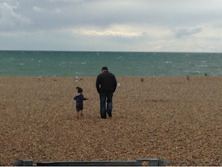 toddler and Hubbie on Brighton Beach 