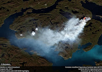 The Sentinel-2 satellite captured a wildfire burning in western Greenland. (Credit: Pierre Markuse/flickr) Click to Enlarge.