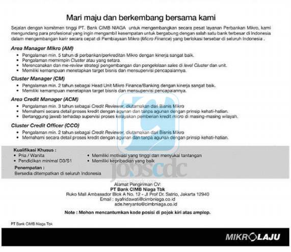 PT Bank CIMB Niaga Tbk - D3, S1 Officer, Manager CIMB 