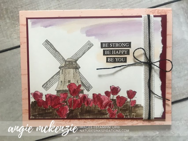 By Angie McKenzie for Kre8tors Color Challenge; Click READ or VISIT to go to my blog for details! Featuring the Winds of Change, Rooted in Nature, Inspiring Iris and Birch Stamp Sets by Stampin' Up!; #tulips #windmills #windsofchangestampset #thinkingofyoucards #naturesinkspirations #makingotherssmileonecreationatatime #cardtechniques #stampinup #handmadecards