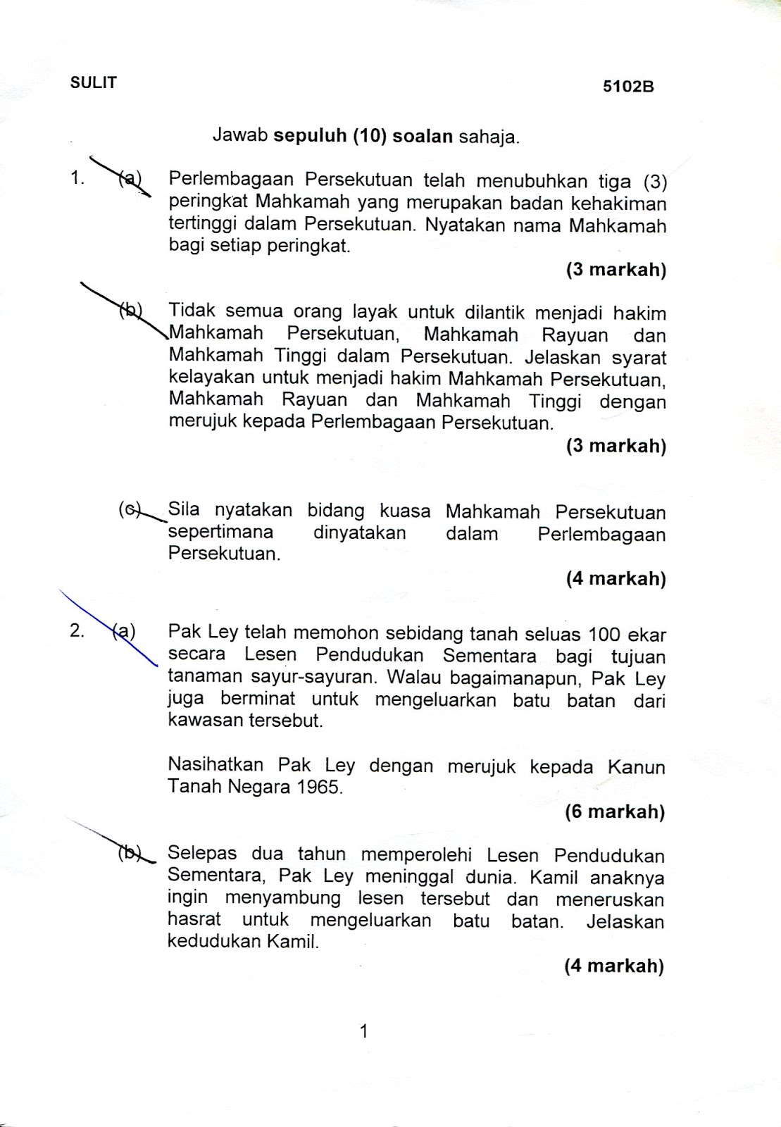 Hidup Itu Indah : Contoh Soalan 5102B (Perlembagaan 