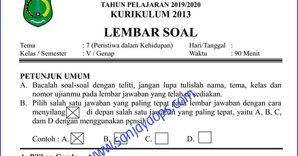 Soal Penilaian Akhir Tahun Pat Pas Kelas 5 Tema 7 Peristiwa