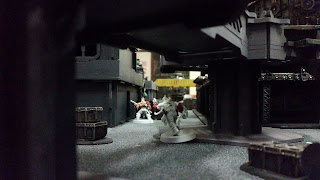 Shot under the bridge showing the Goliaths approaching the objective. 