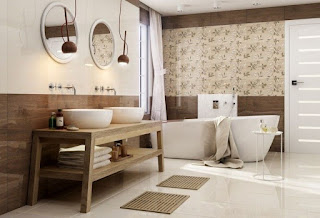 baño marrón y beige