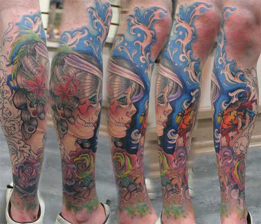 The Leg Sleeve Tattoo Picture is Courtesy of Deanna Wardin Tattoo Boogaloo
