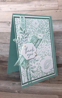 Two tone flora stampin up soft succulent fine shimmer and die cut thank you card