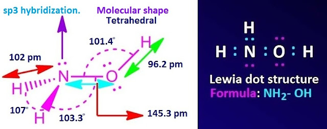 What is formula and Lewis dot structure of hydroxylamine?