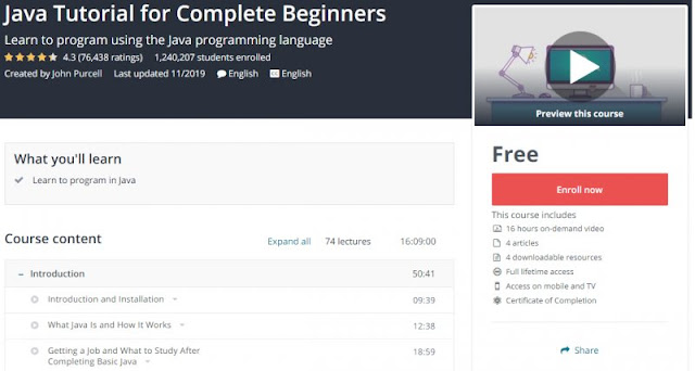 [100% Free] Java Tutorial for Complete Beginners