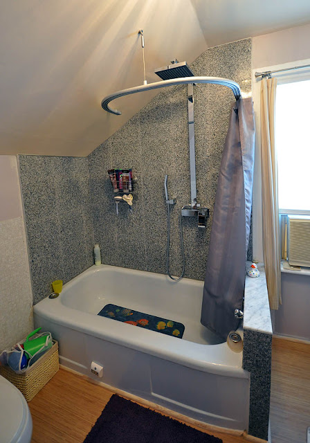 Kvartal Shower Curtain for Dormered Bathroom