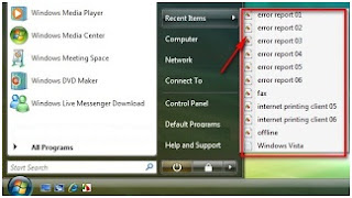 cara menghapus recent items di start menu pada windows vista