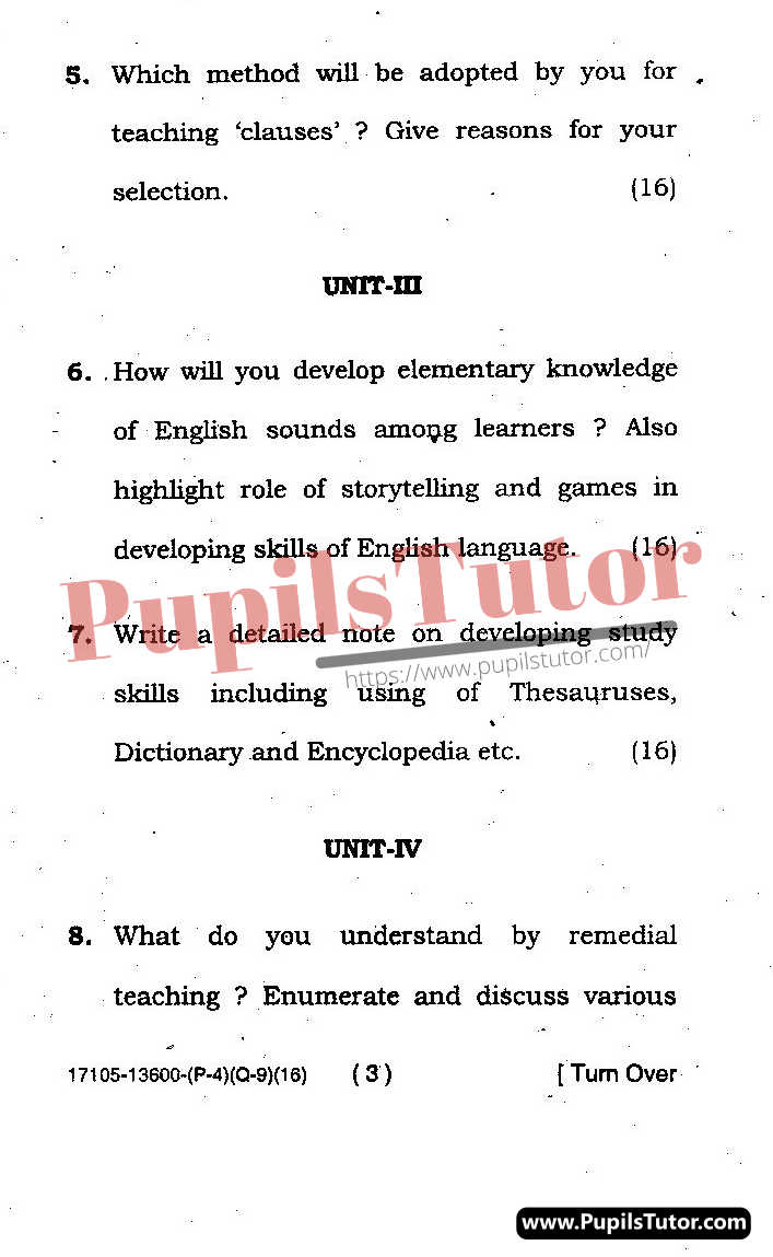 Free Download PDF Of M.D. University B.Ed First Year Latest Question Paper For Pedagogy Of English Subject (Page 3) - https://www.pupilstutor.com