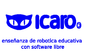 Logotipo de Ícaro con frase: enseñanza de robótica educativa con software lbre