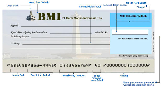 Karakteristik Nota Debet asli yang di terbitkan oleh Bank 