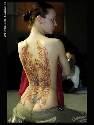phoenix tattoo art design on sexy girl back body
