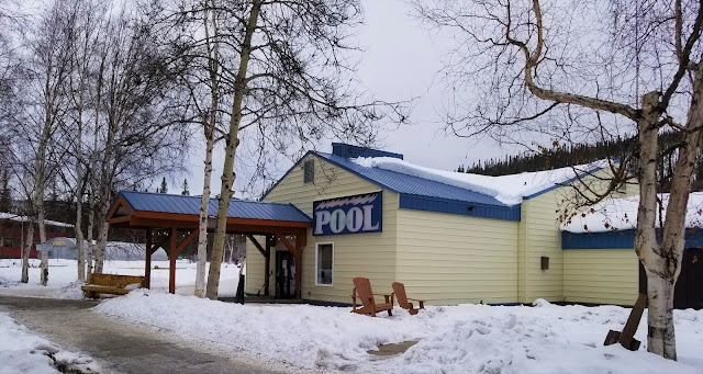 Winter at The pool house in Chena Hot Sprigs Resort