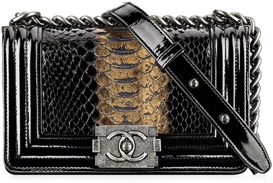 CHANEL BOY BAG IN PYTHON  PATENT LEATHER