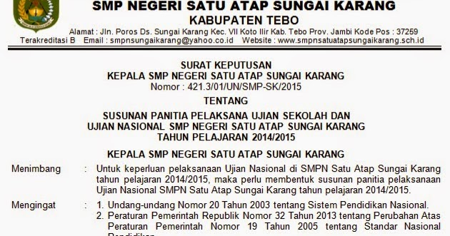 UPT TK/SD Kecamatan Medan Belawan: Contoh SK Panitia Ujian 