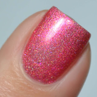 coral shimmer holo nail polish