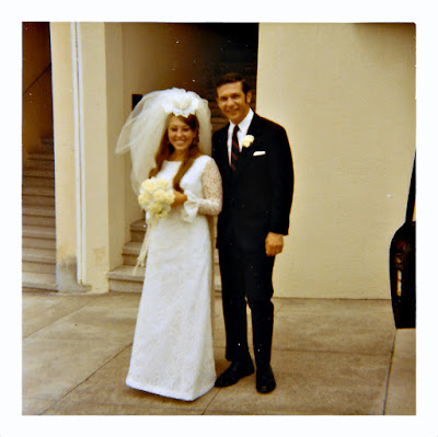 Elena Vasilev and Frank Storti pose outside the Holy Trinity Cathedral in San Francisco, California after their June 1970 wedding.