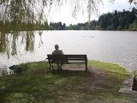 Solitary person overlooking Lost Lagoon in Vancouver's Stanley Park