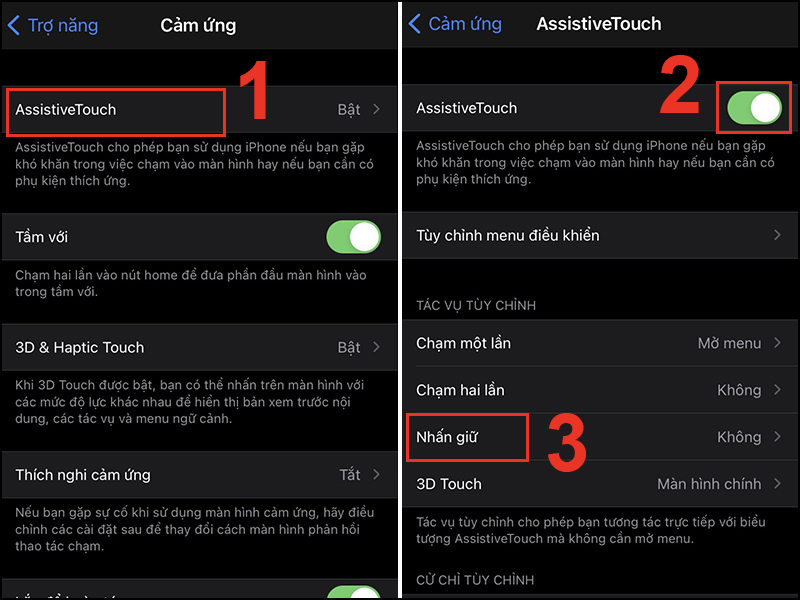 Bật tính năng AssistiveTouch