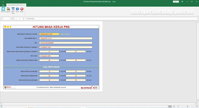 Aplikasi Hitung Masa Kerja PNS Menggunakan Excel Update Terbaru