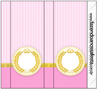 Golden Crown in Pink with Stripes and Polka Dots Free Printable Candy Bar Labels.