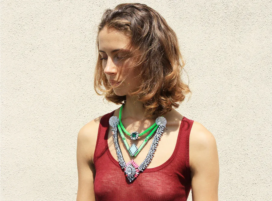 Neon Jewelry Trend - Shourouk Multi Layer Necklace