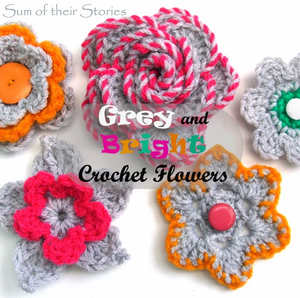 Bright and Grey Crochet Flowers