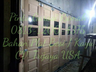 Pintu garasi dorong kayu jati