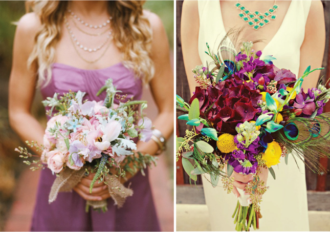 But for the more glamorous bride exotic peacock feathers are a great 