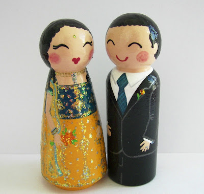South Asian Indian Wedding Cake Toppers Custom Hand Painted Love Boxes 