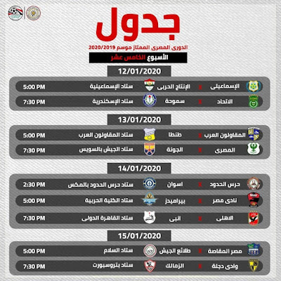 جدول الدورى المصرى الاسبوع الخامس عشر