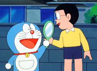 Nobita dan Doraemon bermain bersama