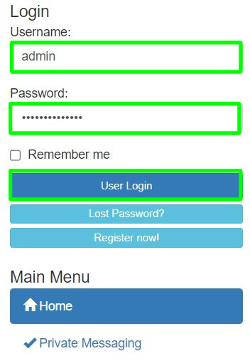 login xoops website admin account username and password