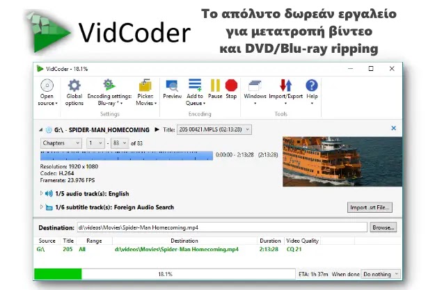 VidCoder - Το απόλυτο δωρεάν εργαλείο για μετατροπή βίντεο και DVD/Blu-ray ripping